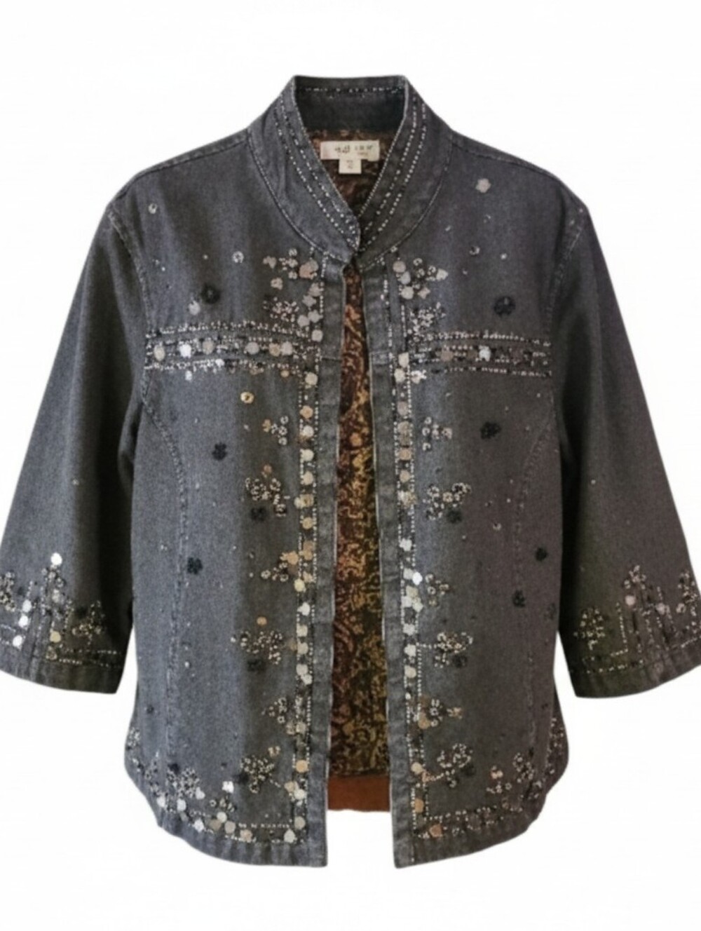 COLDWATER CREEK | Black‎ Western Embroidered Sequin Embellished Jean Jacket | 2X